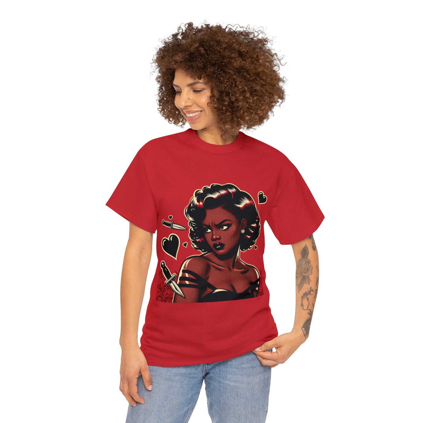 40's Style Mixed With A Modern Flair "Red Hot" Cotton Tee