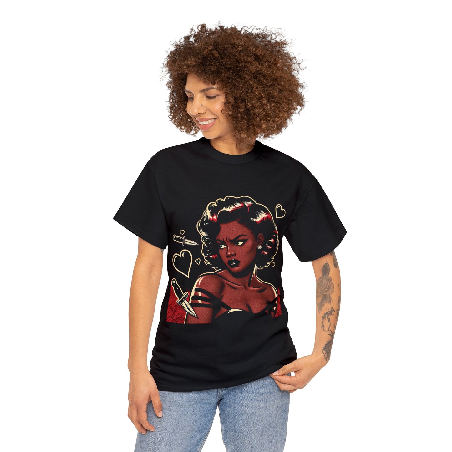 40's Style Mixed With A Modern Flair  "Red Hot"  Cotton Tee