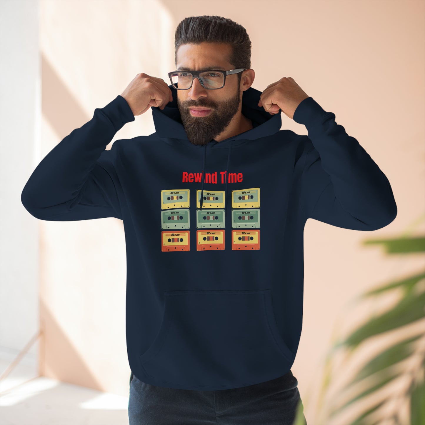 80's Style "Rewind Time" Fleece Hoodie